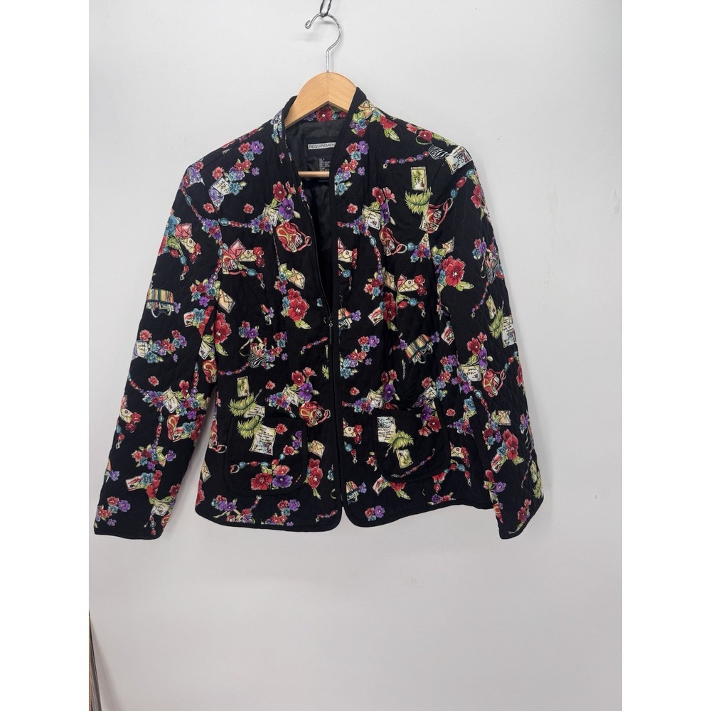 Requirements Womens L Quilted Jacket Black Floral Purse Jewelry Y2K Whimsical